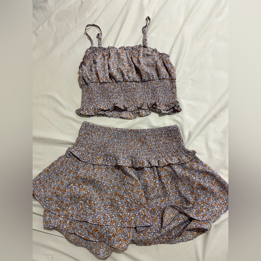 purple with flower details two piece
